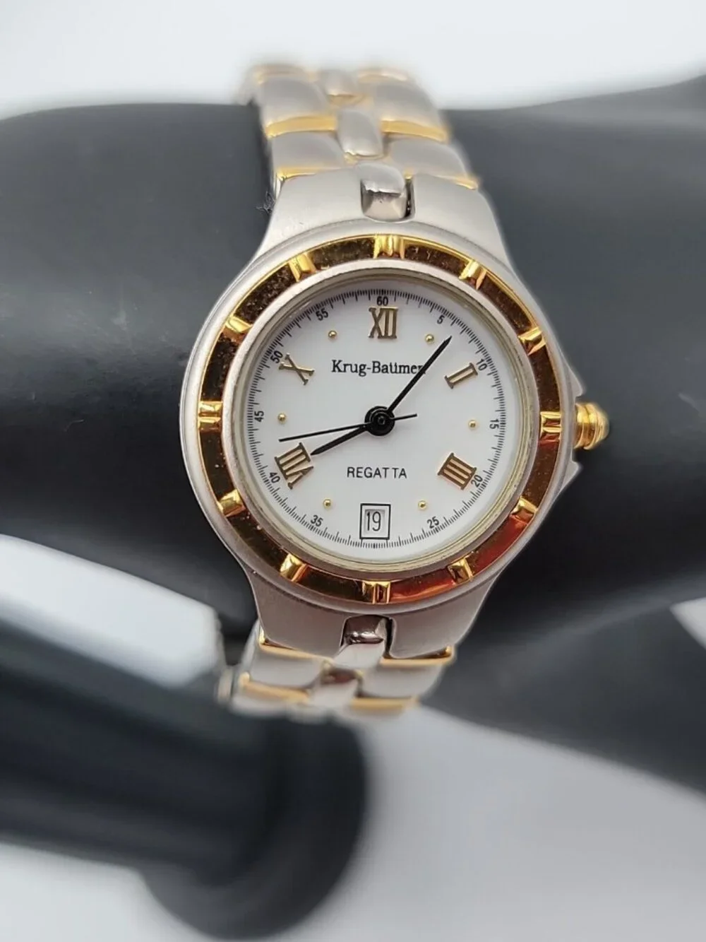 Vtg Krug-Baümen Regatta Ladies Watch Two-Tone 18k Gold Plated Date Quartz 6.5